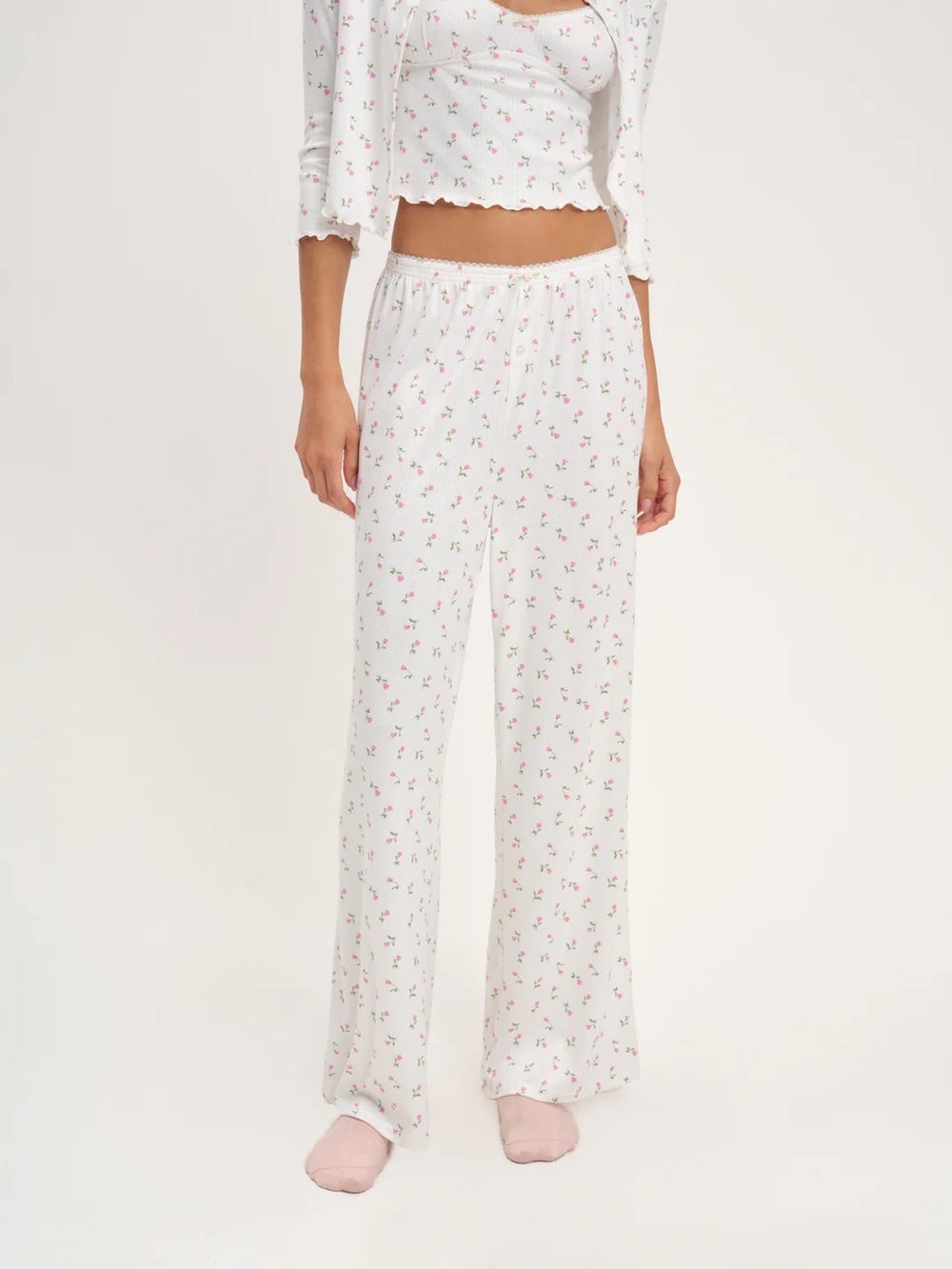 For Love and Lemons Pointelle Elliana Wide Leg Pant Small